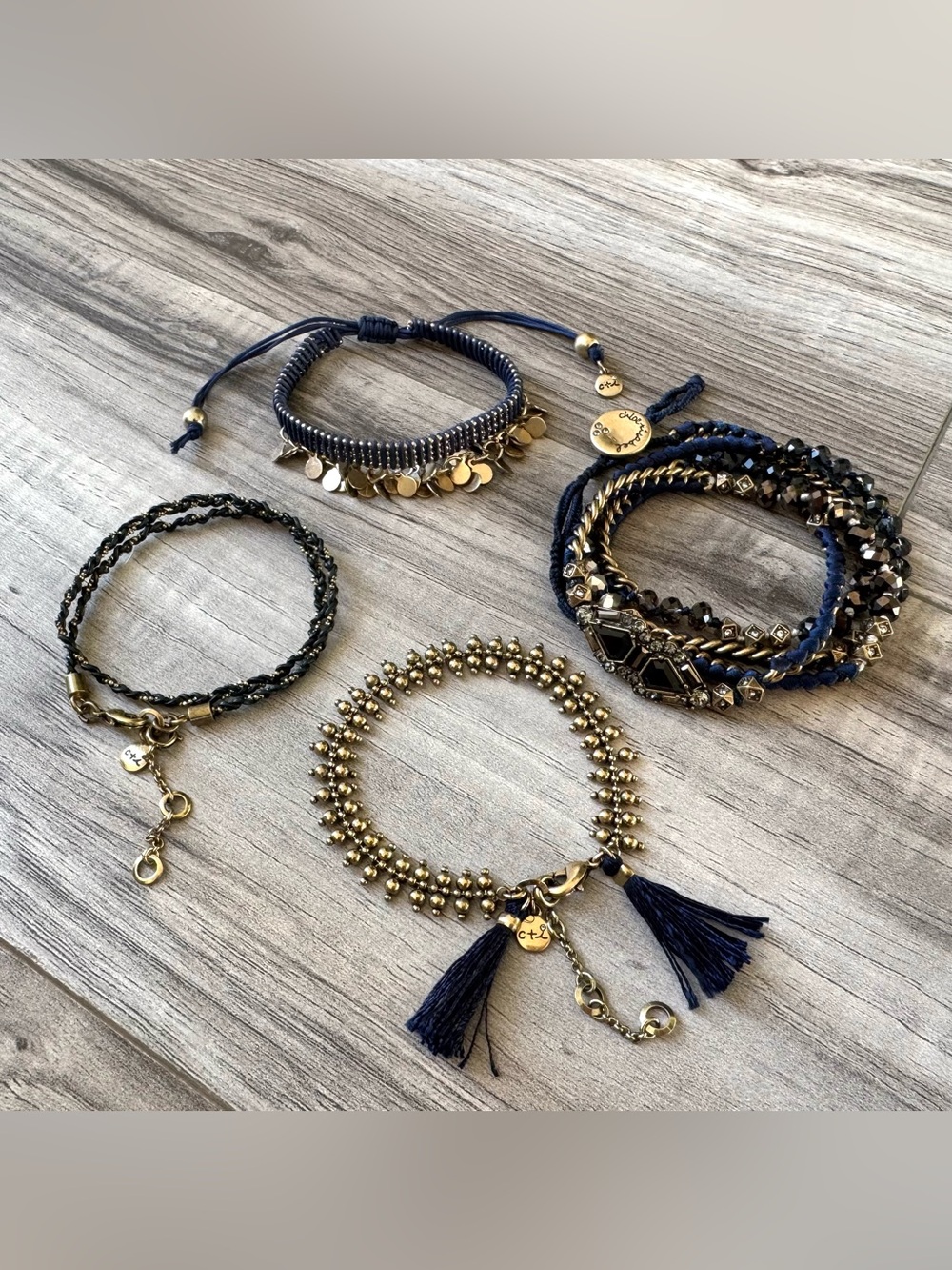 Chloe + Isabel Navy and Gold Mixed-Stack Bracelet Set